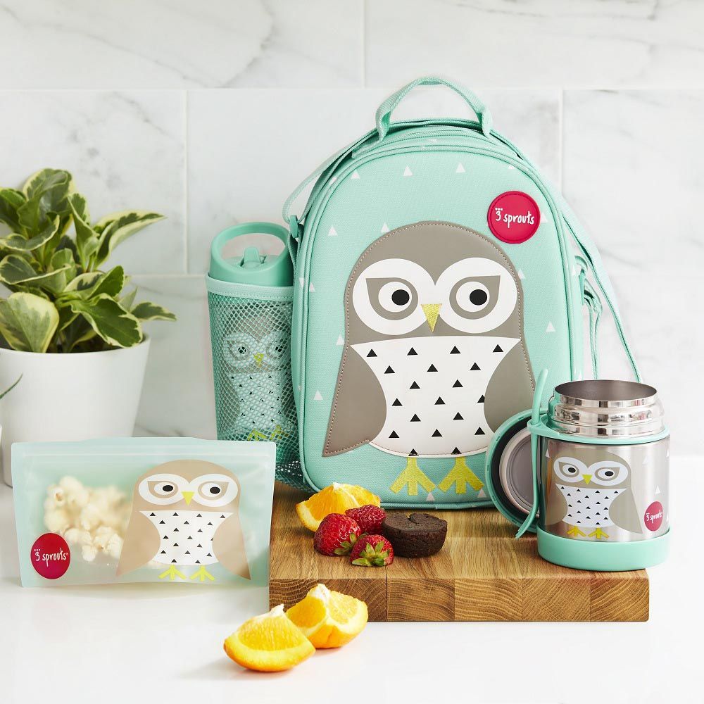 3 Sprouts - Owl Lunch Bag - White/Green