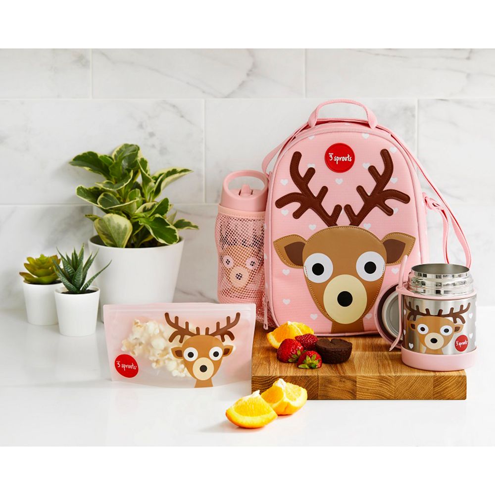 3 Sprouts - Deer Print Water Bottle - Pink - 354 ml