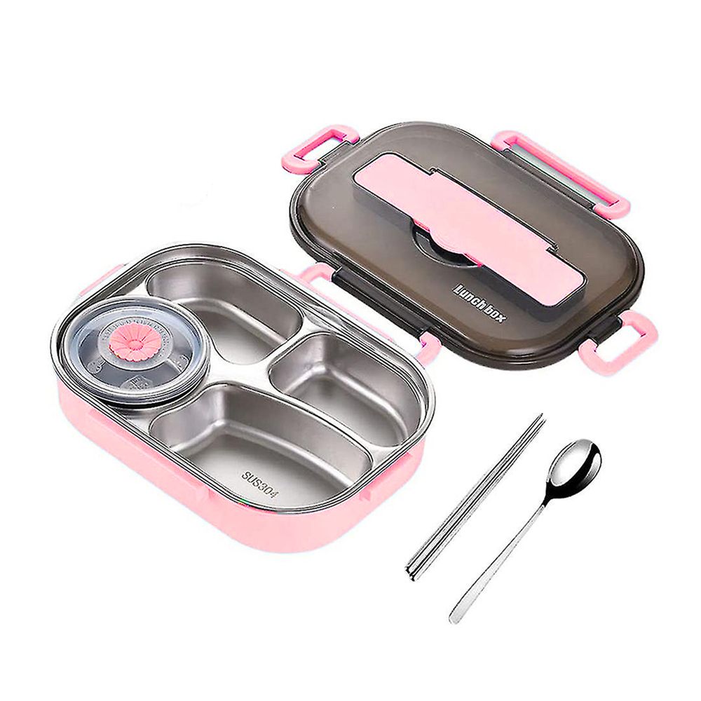 Star Babies - 4 Compartments Leak-proof Bento Lunch Box With Spoon - Pink