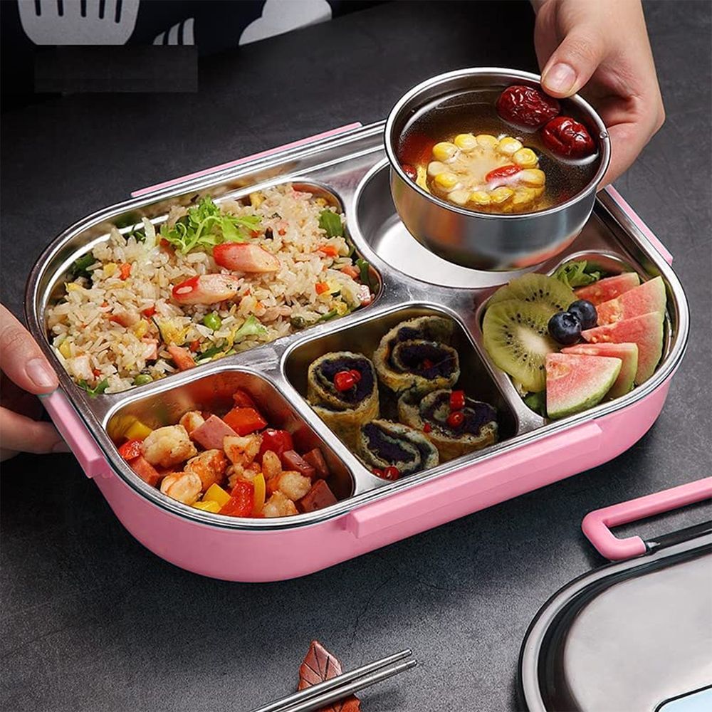 Star Babies - 4 Compartments Leak-proof Bento Lunch Box With Spoon - Pink