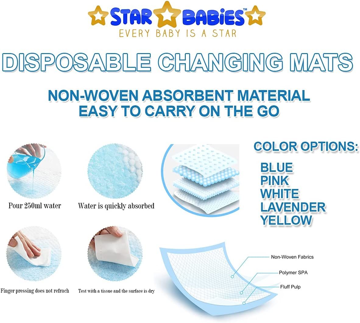 Star Babies - Disposable Changing Mat White 10pcs + Caddy