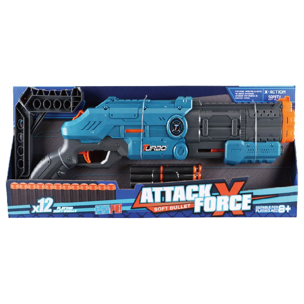 Stem - Attack X Force Manual Soft Bullet Gun With 12 Soft Shells - Blue/Black