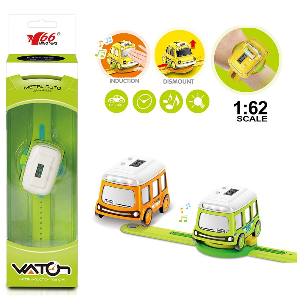 Stem - 1:62 Alloy Watch Q Bus Car Interactive Induction With Light Music - 1pc - Color May Vary