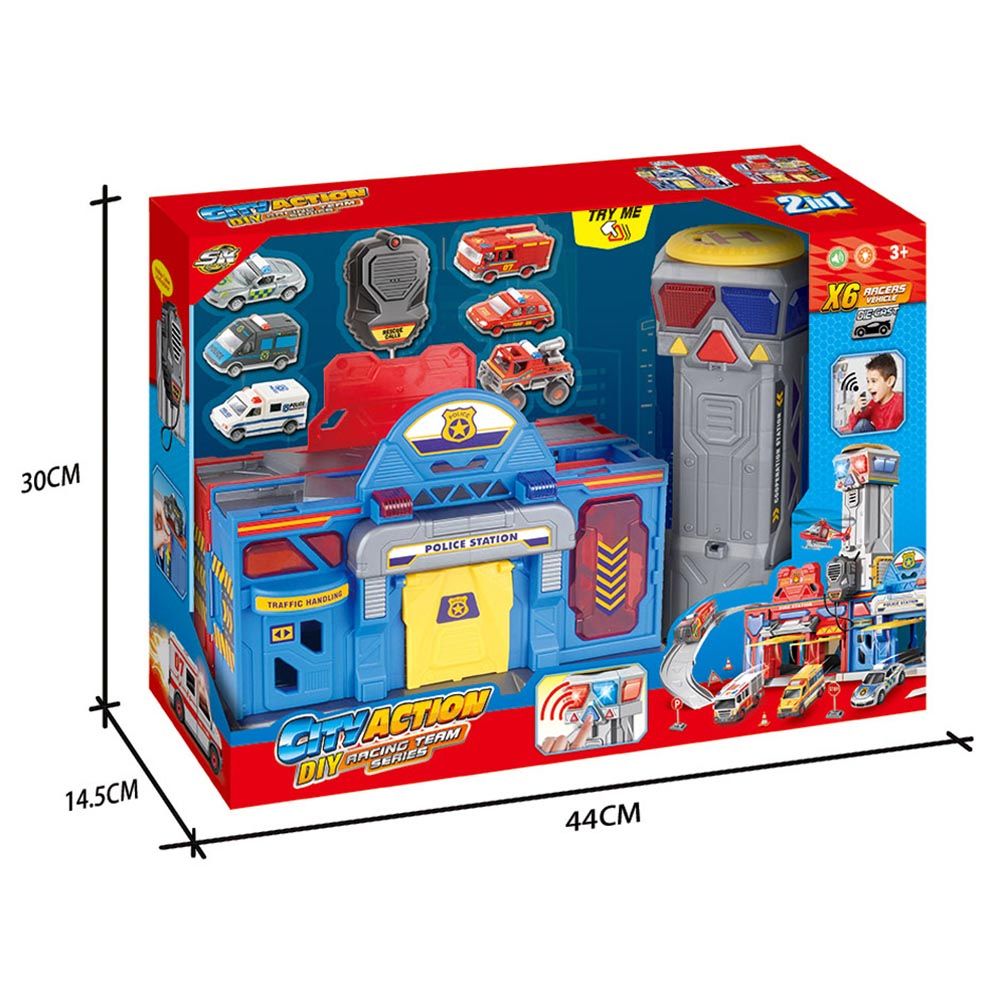 Stem - 2-In-1 Rescue Patrol Fire And Police Station Playset With 6 Racers