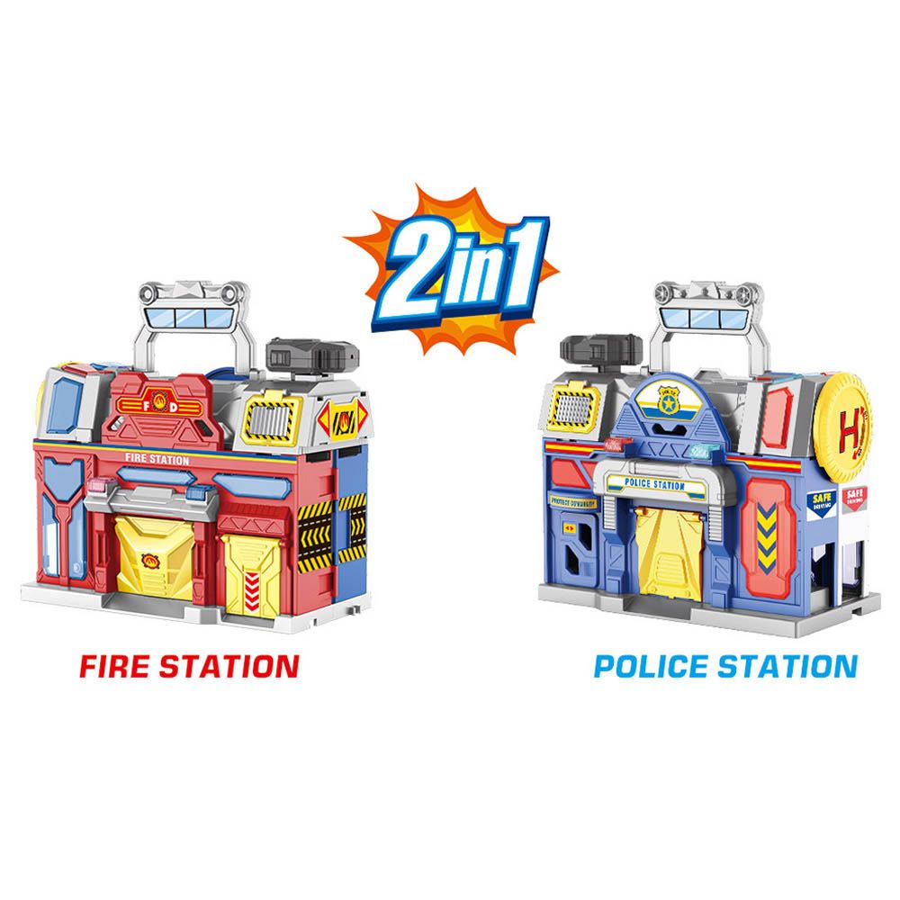 Stem - 2-In-1 Rescue Patrol Fire And Police Station Playset With 6 Racers