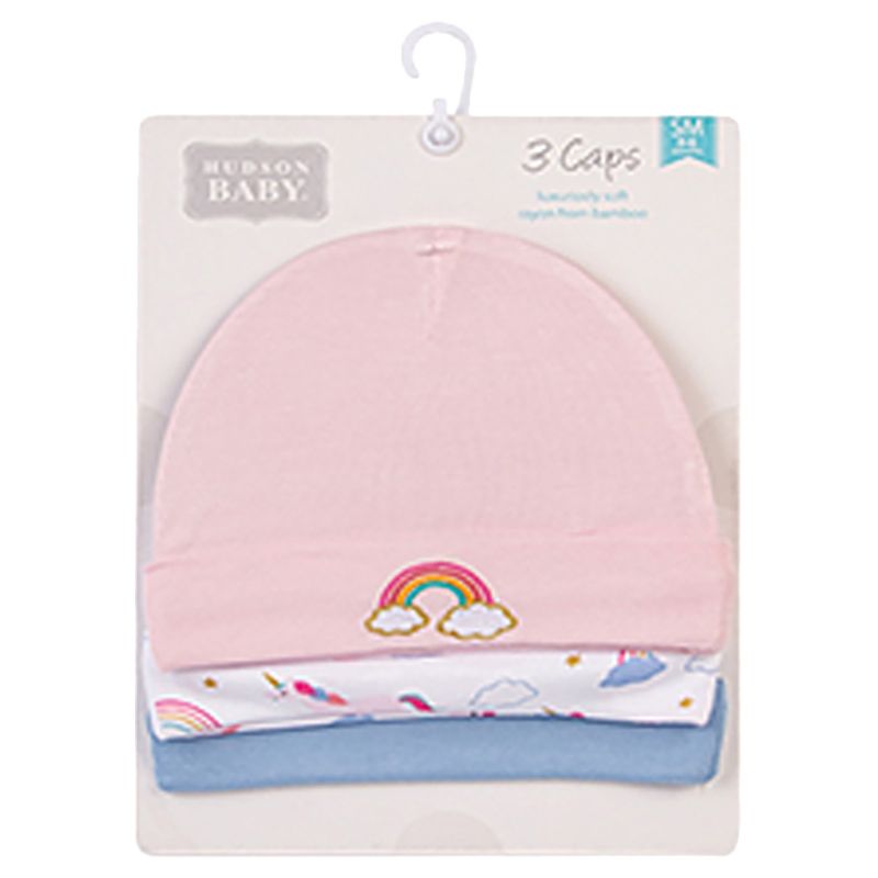 Hudson Childrenswear - 3pc-Set - Baby Gils Beanie Cap - Unicorn & Rainbows