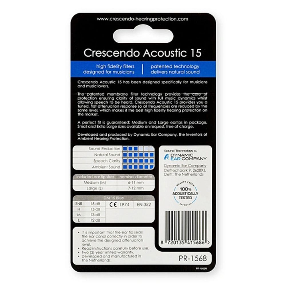 Crescendo - PRO Acoustic 15 Resuable Comfort Ear Plugs - 3 Pcs