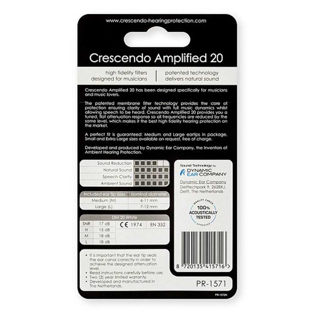 Crescendo - PRO Amplified 20 Resuable Ear Plugs - 3 Pcs