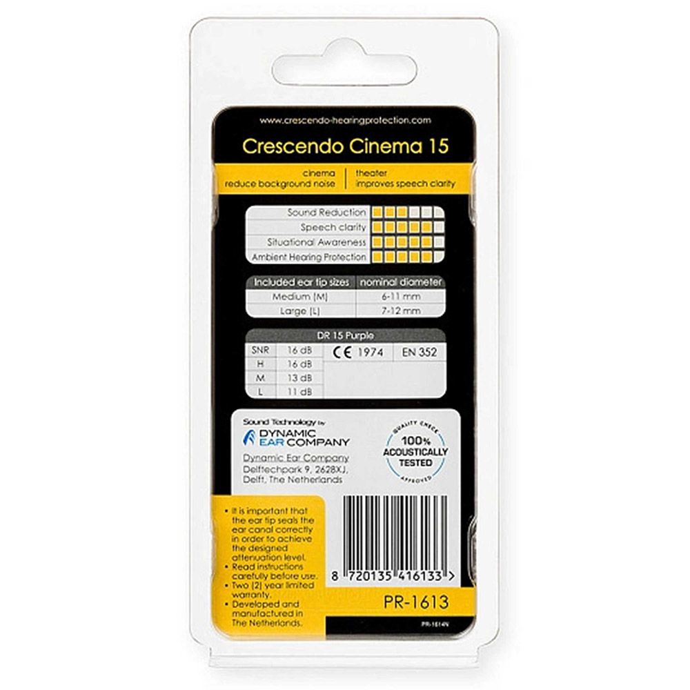 Crescendo - Cinema 15 Resuable Comfort Ear Plugs - 3 Pcs