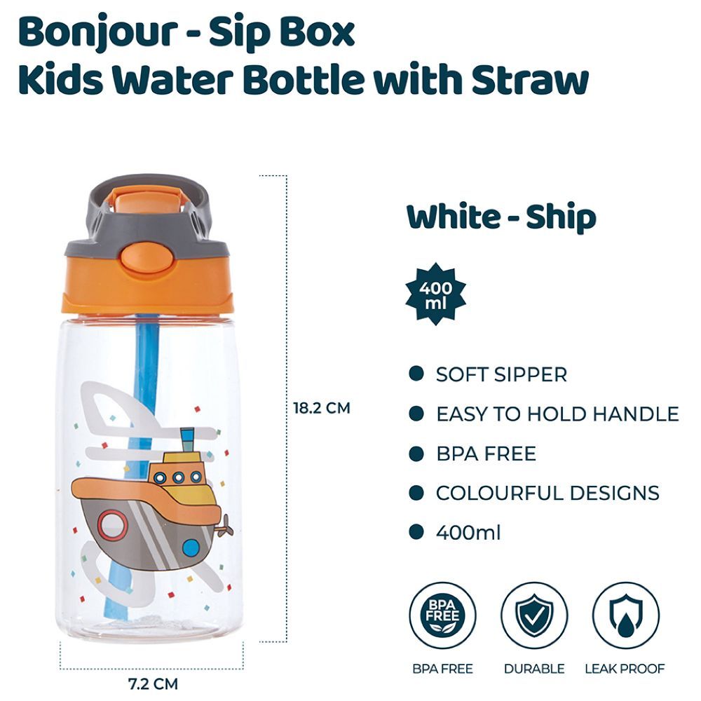 Bonjour - Sip Box Kids Water Bottle - White Ship - 400 ml