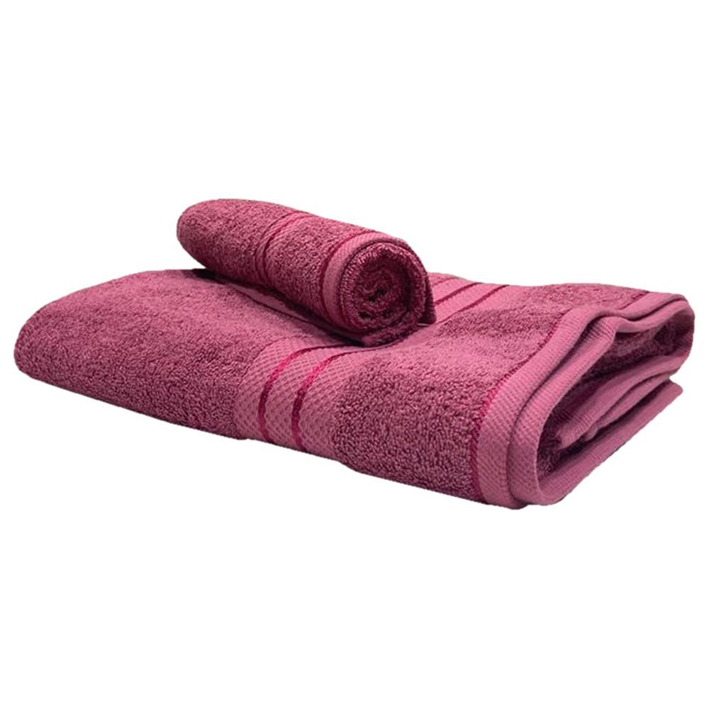 BYFT - Bath And Hand Cotton Towel - 2pcs - Dark Pink