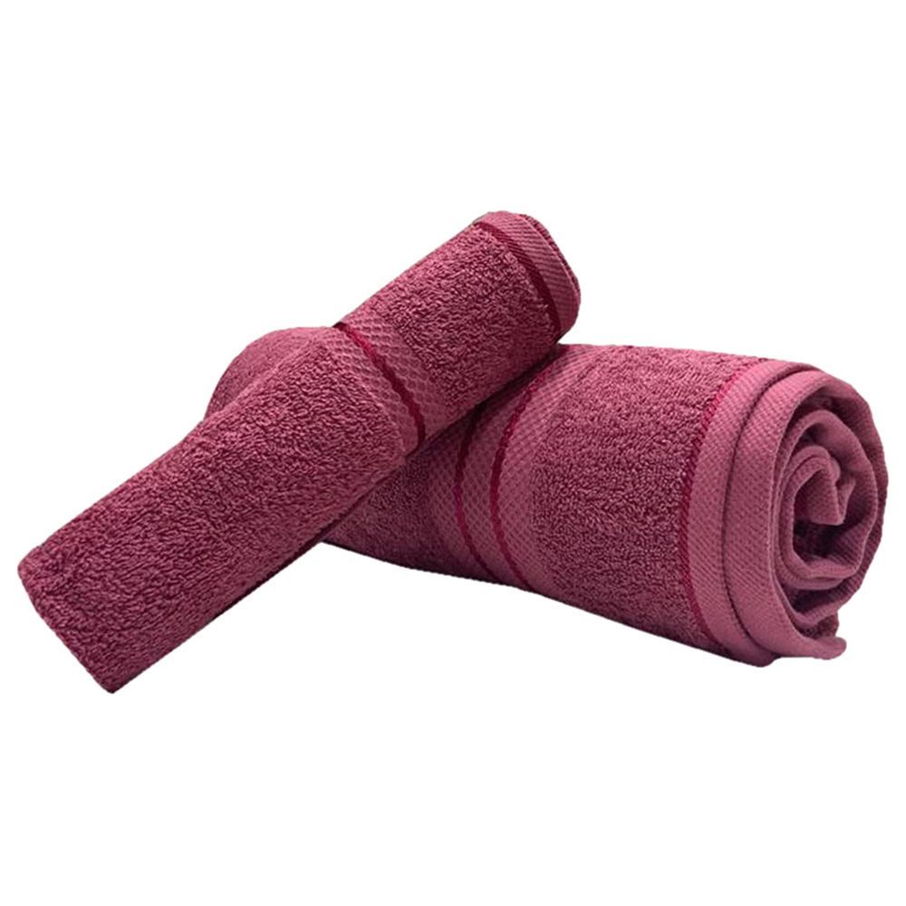 BYFT - Bath And Hand Cotton Towel - 2pcs - Dark Pink