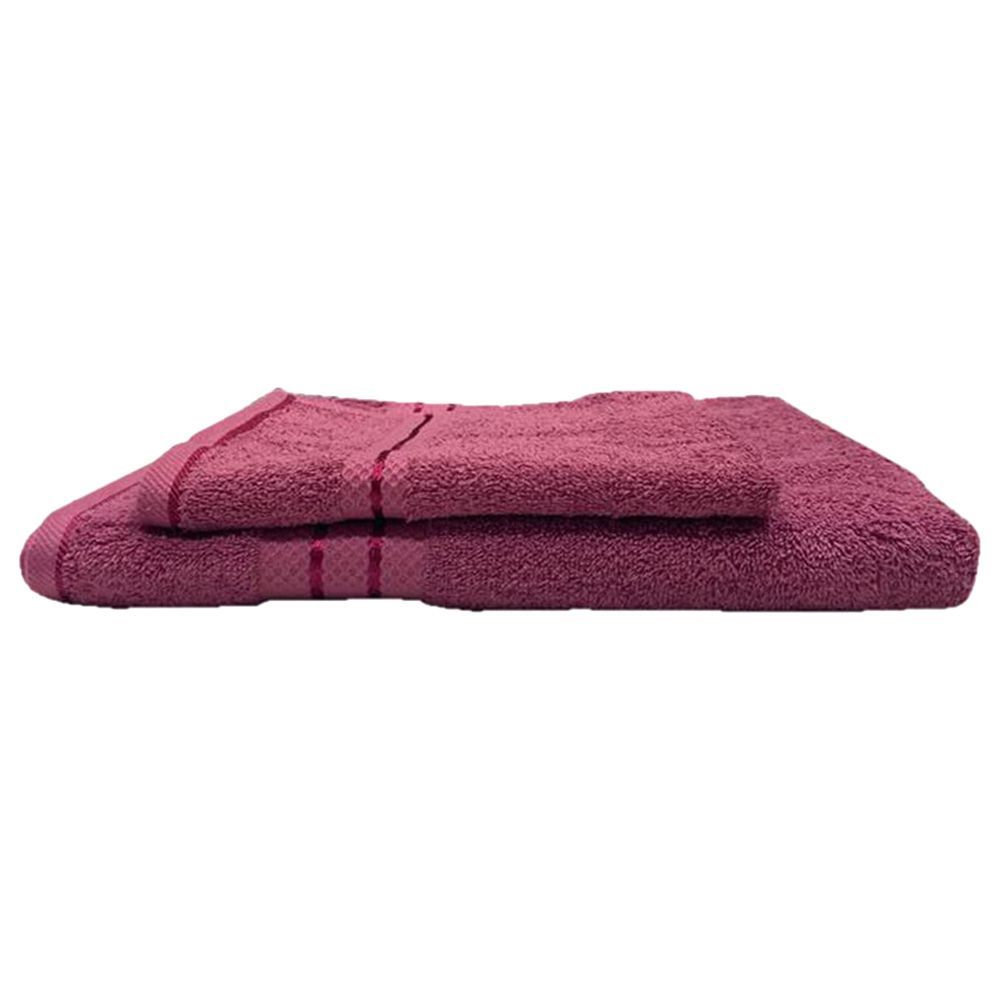 BYFT - Bath And Hand Cotton Towel - 2pcs - Dark Pink