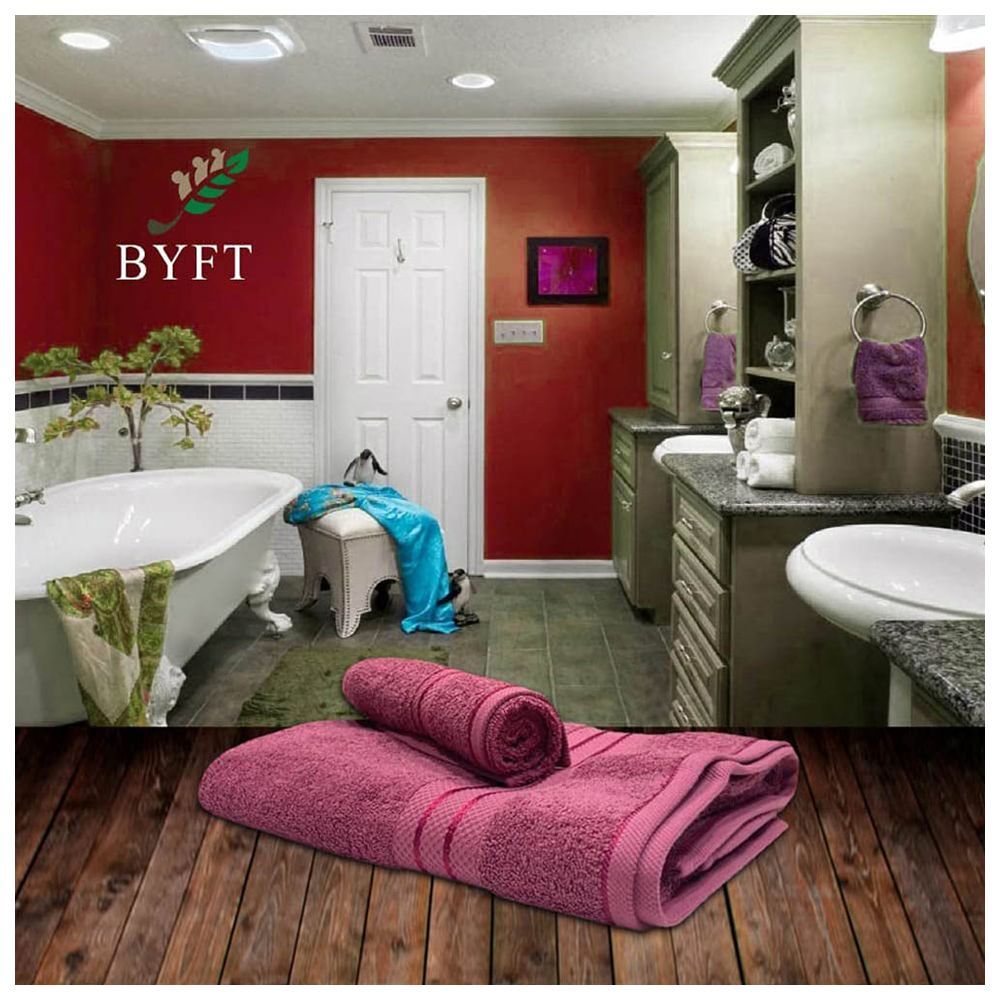 BYFT - Bath And Hand Cotton Towel - 2pcs - Dark Pink