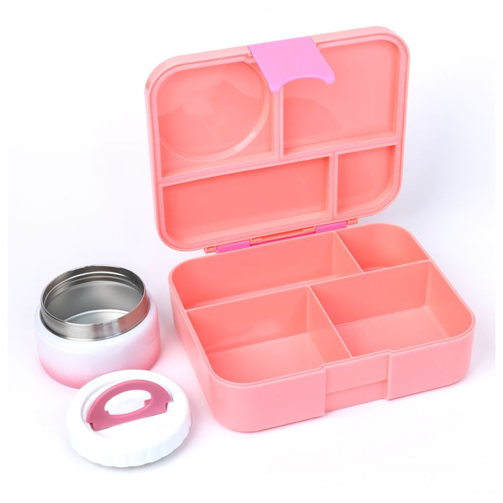 Bonjour - Therm Bento 4/6 Compartment Lunch Box With Food Jar - Pink