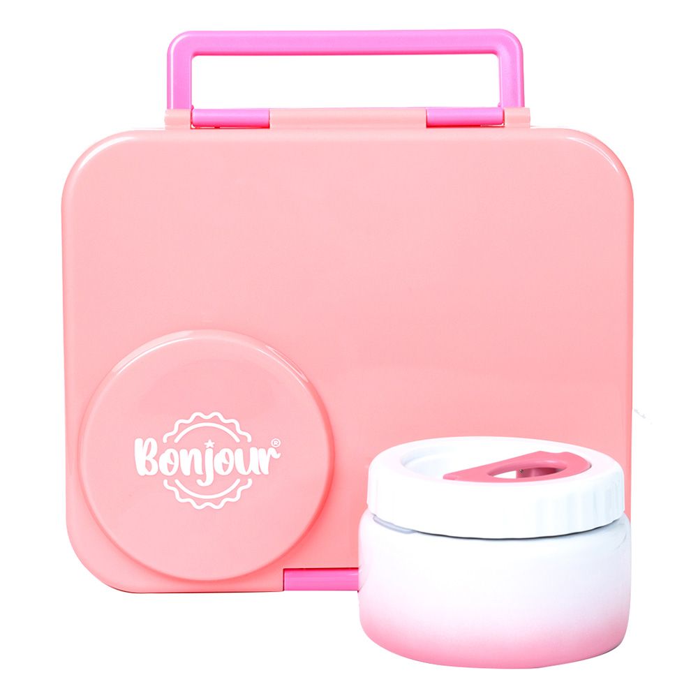 Bonjour - Therm Bento 4/6 Compartment Lunch Box With Food Jar - Pink