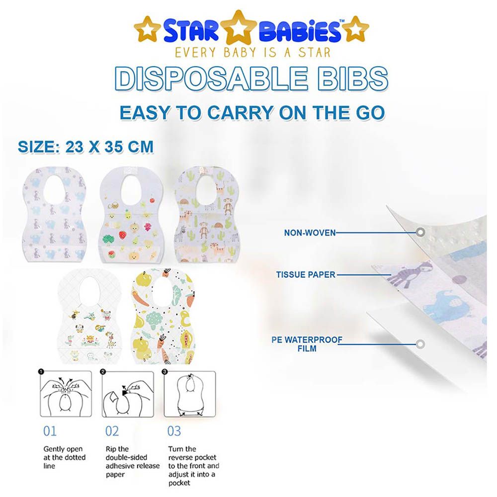 Star Babies - Disposable Bibs 20pcs With Changing Mat 15pcs - Animal