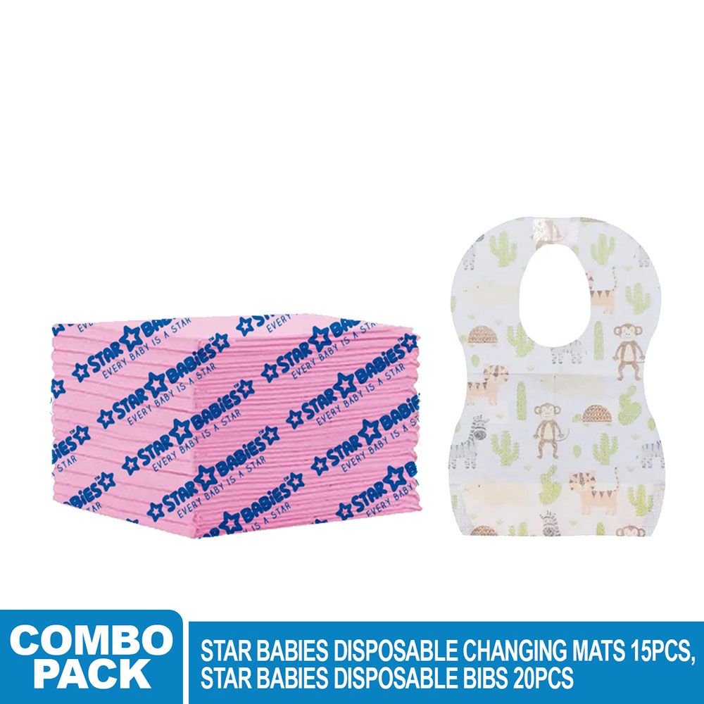 Star Babies - Disposable Bibs 20pcs With Changing Mat 15pcs - Animal