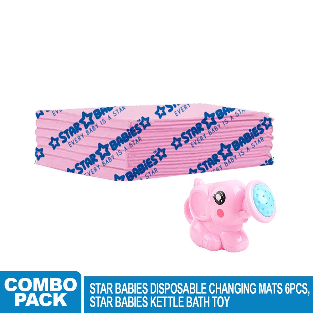 Star Babies - Deposable Changing Mat 6pcs With Kettle Toy - Pink