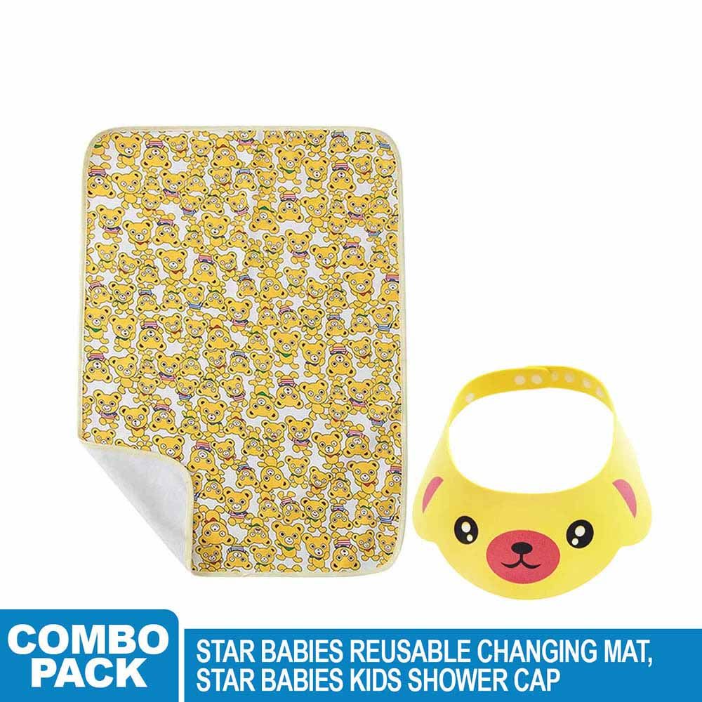 Star Babies - Reusable Changing Mat & Kids Shower Cap - Yellow