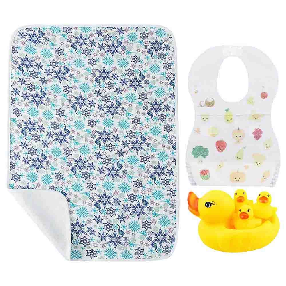 Star Babies - Reusable Changing Mat 3pcs With Rubber Duck Toy 4pcs & Bibs 10pcs - Light Blue