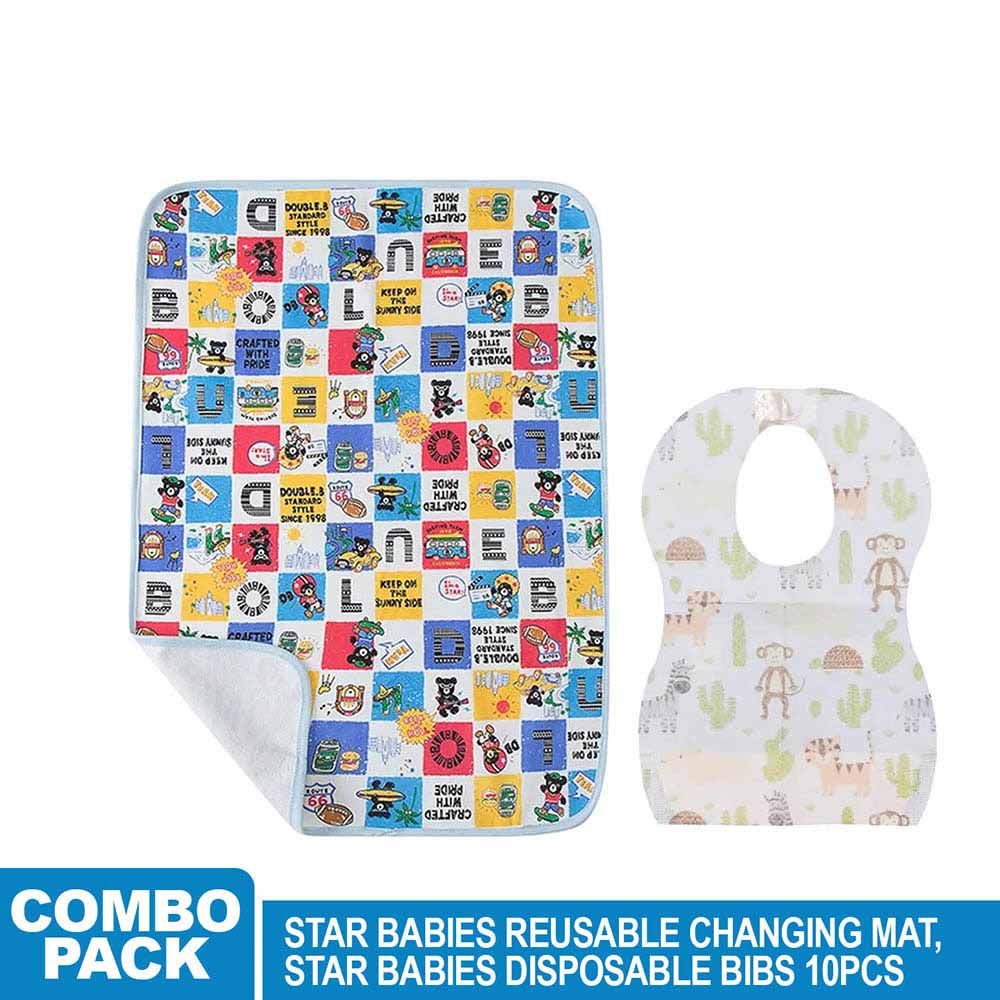 Star Babies - Reusable Changing Mat & Disposable Bibs 5pcs - Blue