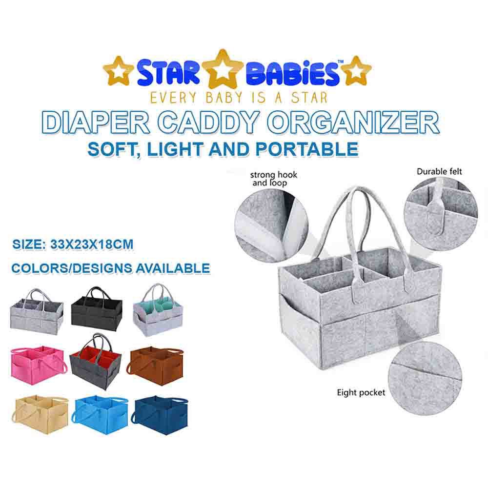 Star Babies - Diaper Portable Bag With Pacifier Bag - L With Portable Diaper Caddy Organizer - Grey