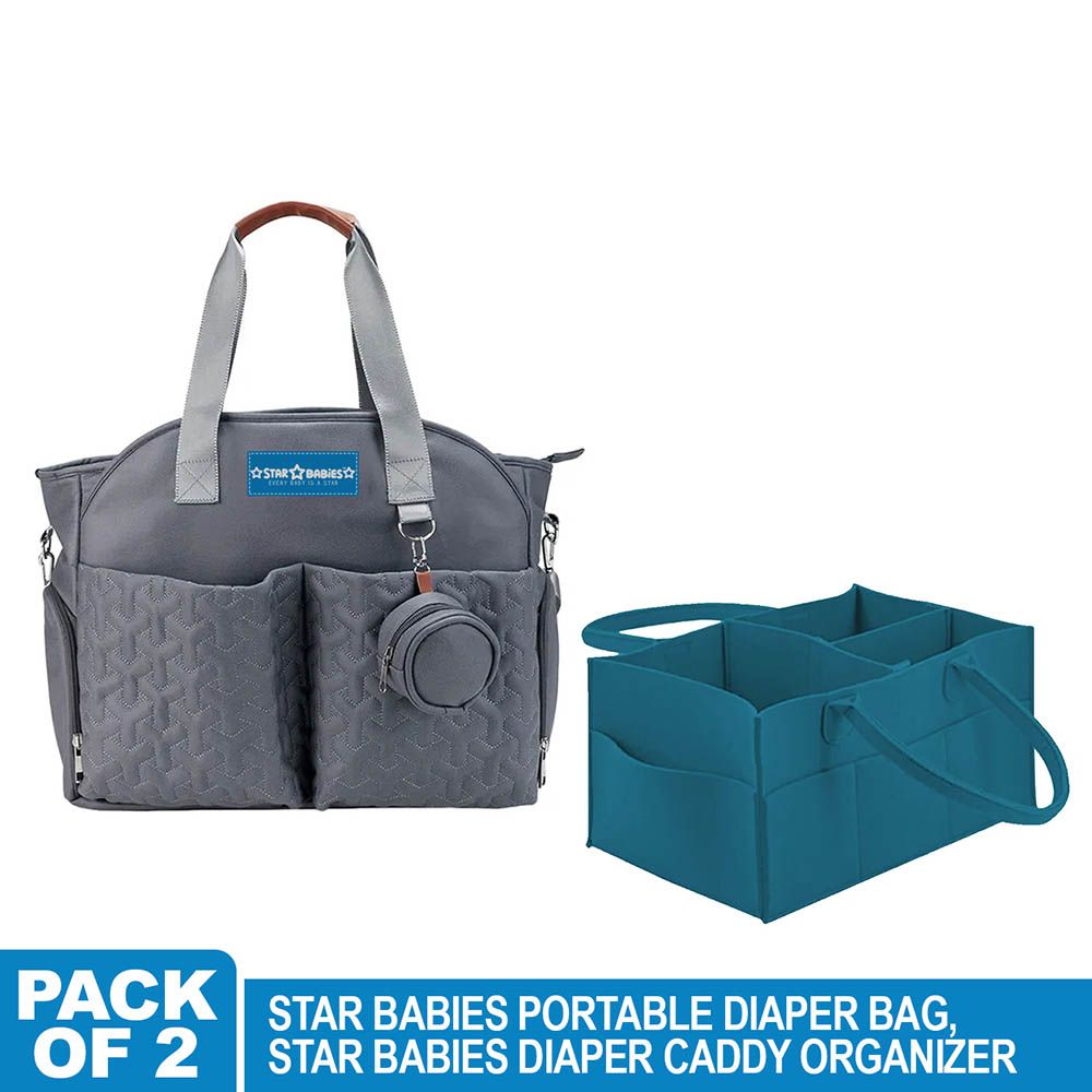 Star Babies - Diaper Portable Bag With Pacifier Bag - L With Baby Carrier - Blue