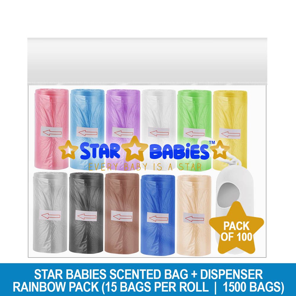 Star Babies - Scented Bag - Pack Of 100 - 22 x 32cm With Dispenser - Rainbow