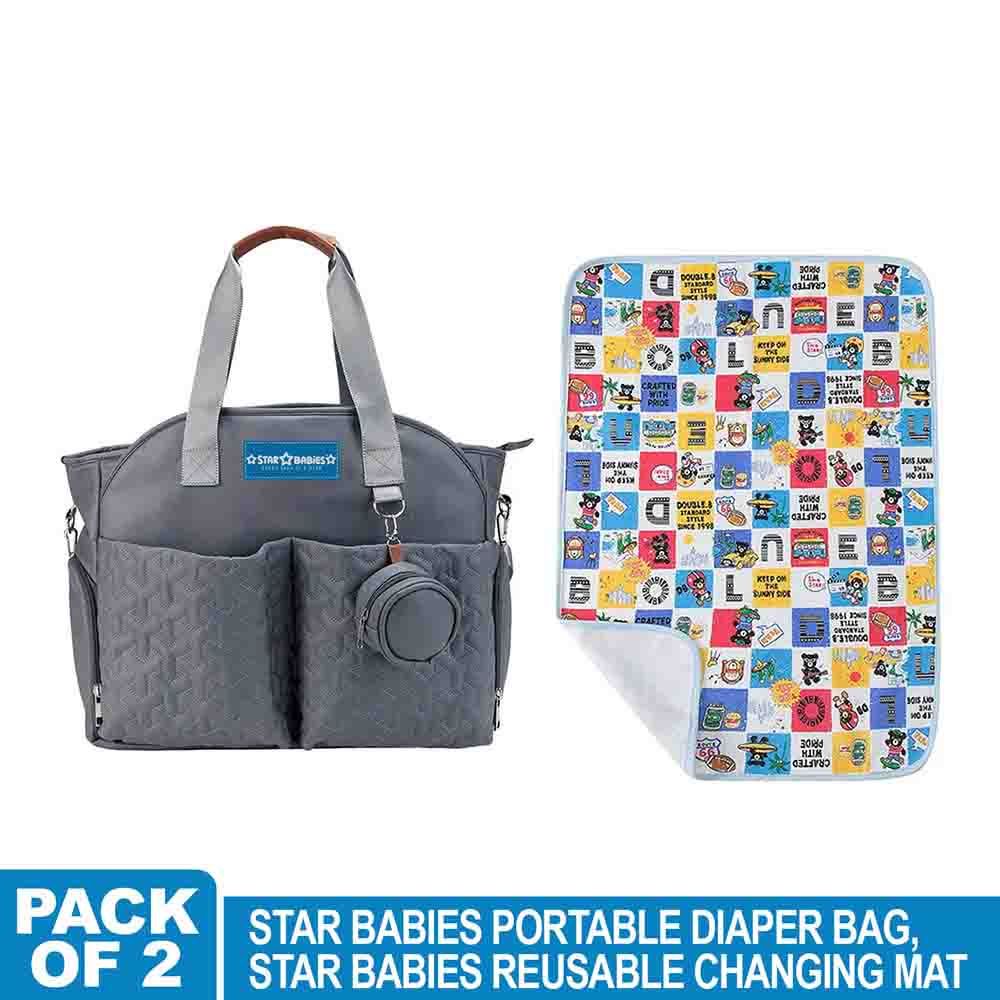 Star Babies - Diaper Portable Bag With Reusable Changing Mat Printed - Blue