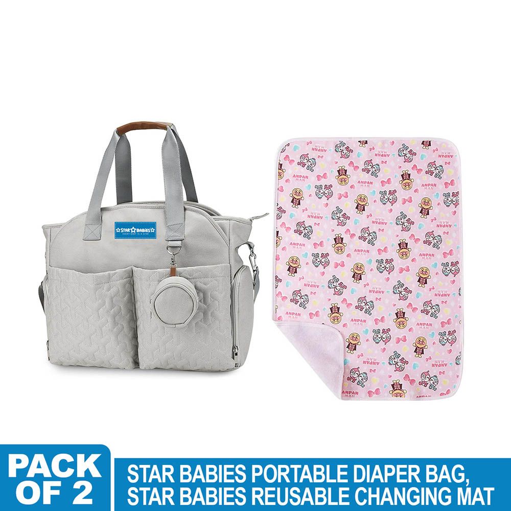 Star Babies - Diaper Portable Bag With Reusable Changing Mat Printed - Pink