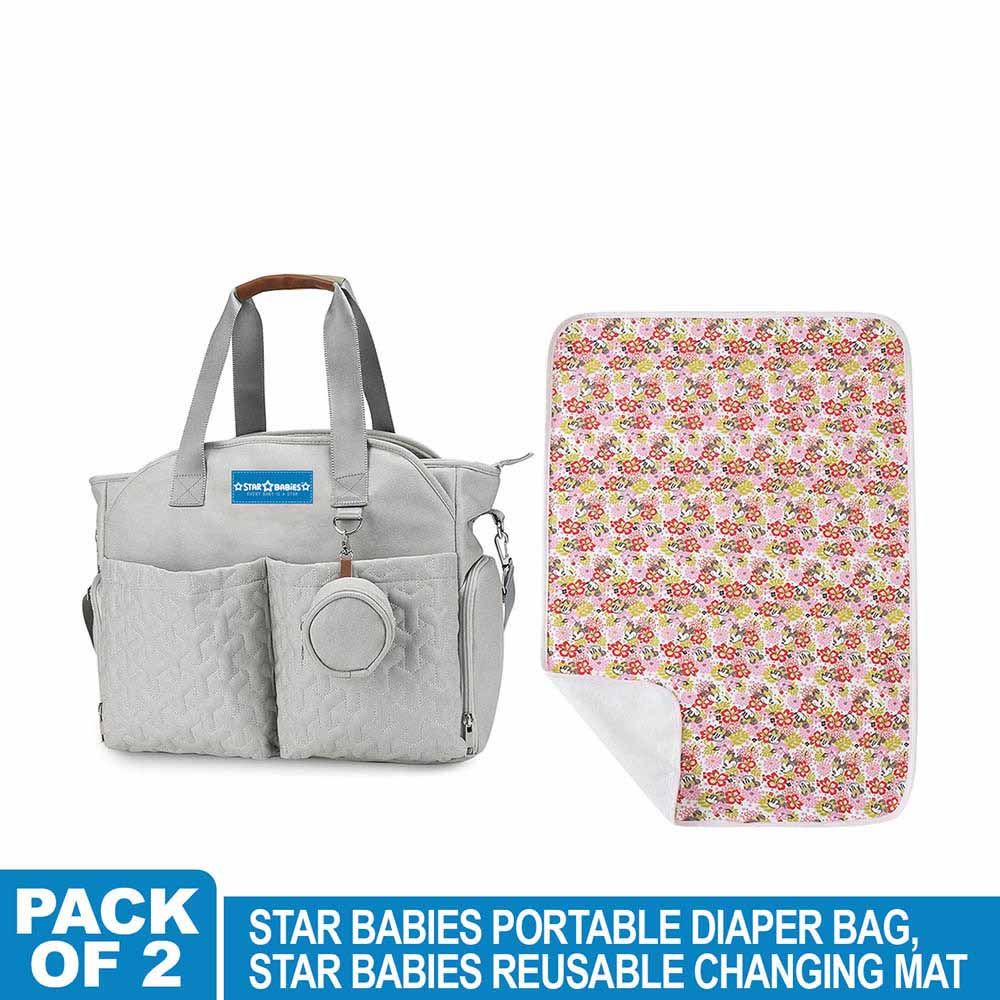 Star Babies - Diaper Portable Bag With Reusable Changing Mat Flower - Pink