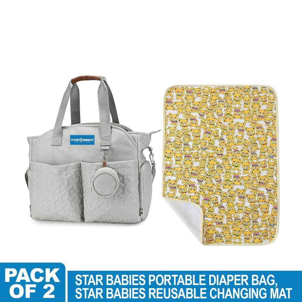 Star Babies - Diaper Portable Bag With Reusable Changing Mat Bear - Yellow