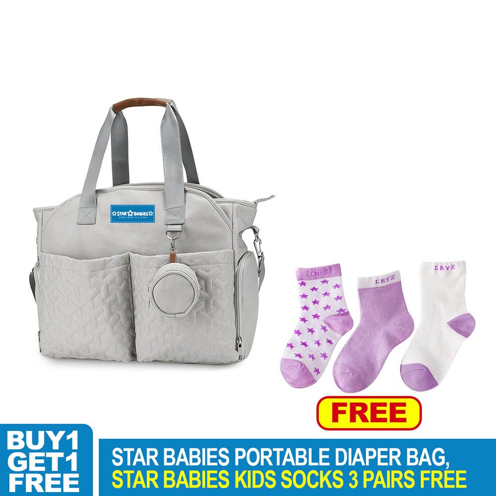 Star Babies - Diaper Portable Bag With Kids Socks Printed 3Pair - Khaki