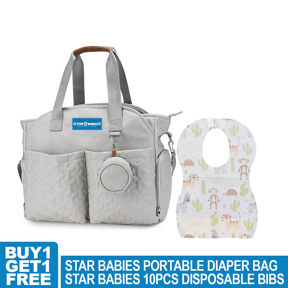 Star Babies - Diaper Portable Bag Pacifier Pouch With Disposable Bibs 10pcs - Khaki