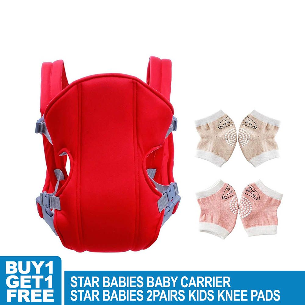 Star Babies - Baby Carrier - Red With Kids Knee Pad 2pcs - Pink/Beige