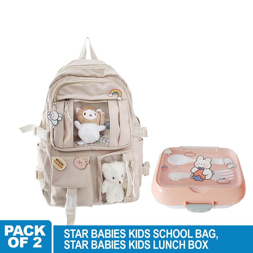 Star Babies - Kids School Bag 19.69-Inch With Kids Lunch Box - Pink/Khaki