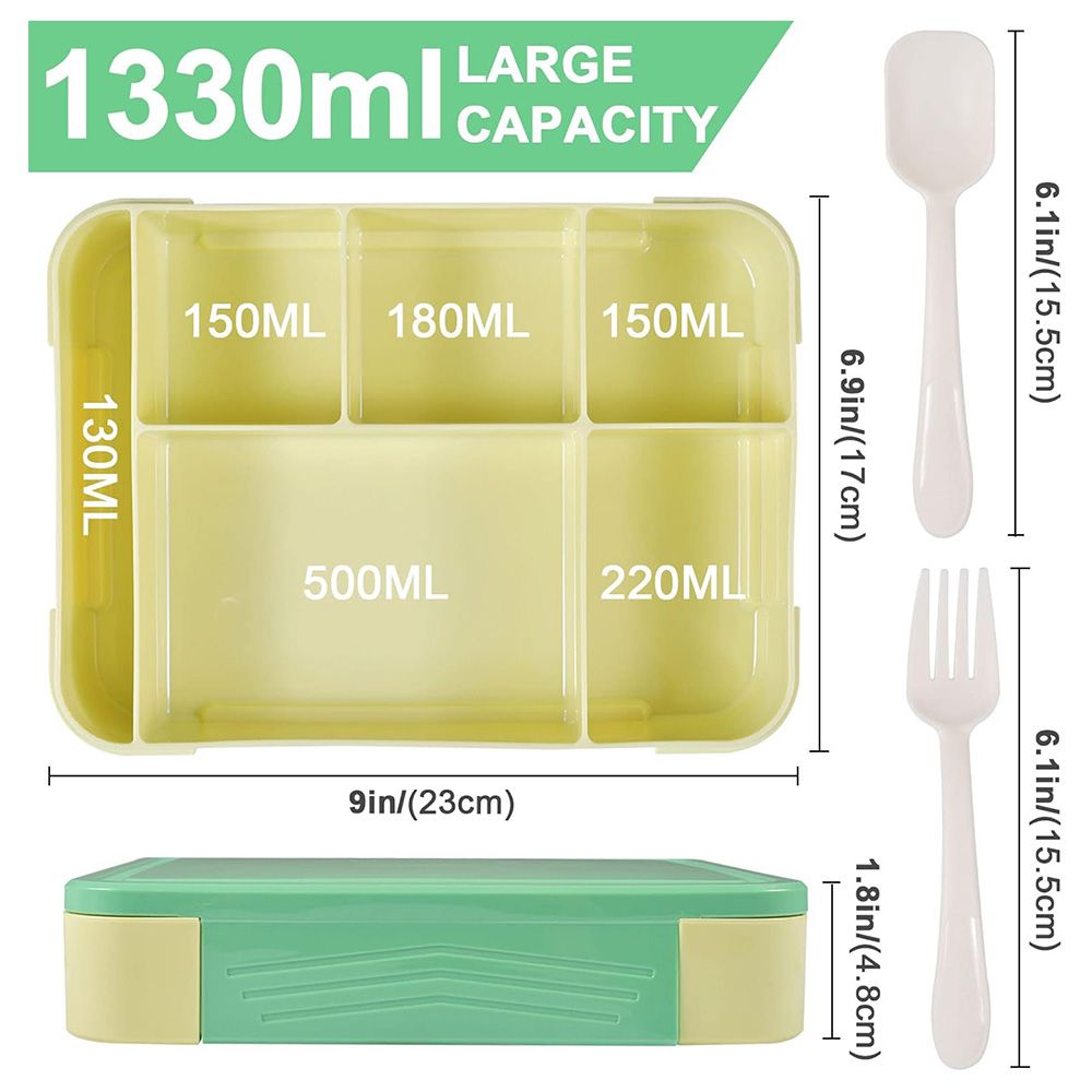 Little Angel - Kid's Lunch Box 7 Compartment With Cutlery & Bowl - Green