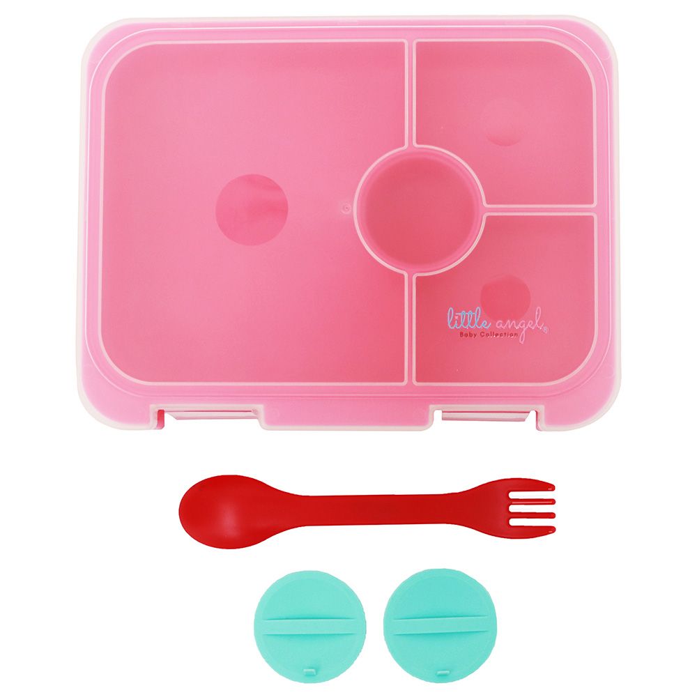 Little Angel - Kid's 4 Compartment Bento Lunch Box With Spork - Pink