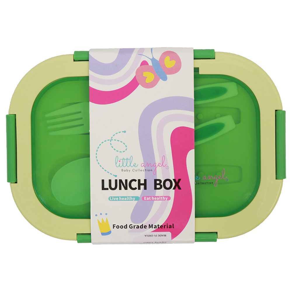 Little Angel - Kid's Lunch Box 2 Layered With Cutlery - Green