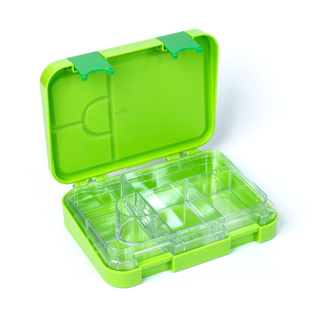 Bonjour - 4/6 Compartment Dual Lock Snax Box - Green Dino