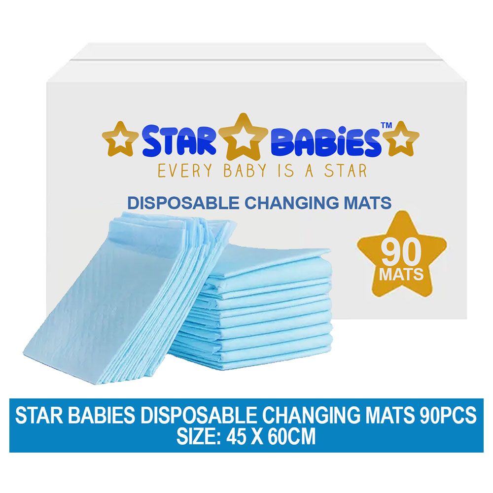 Star Babies - Disposable Changing Mat - L - 45 X 60 cm - 90pcs - Blue