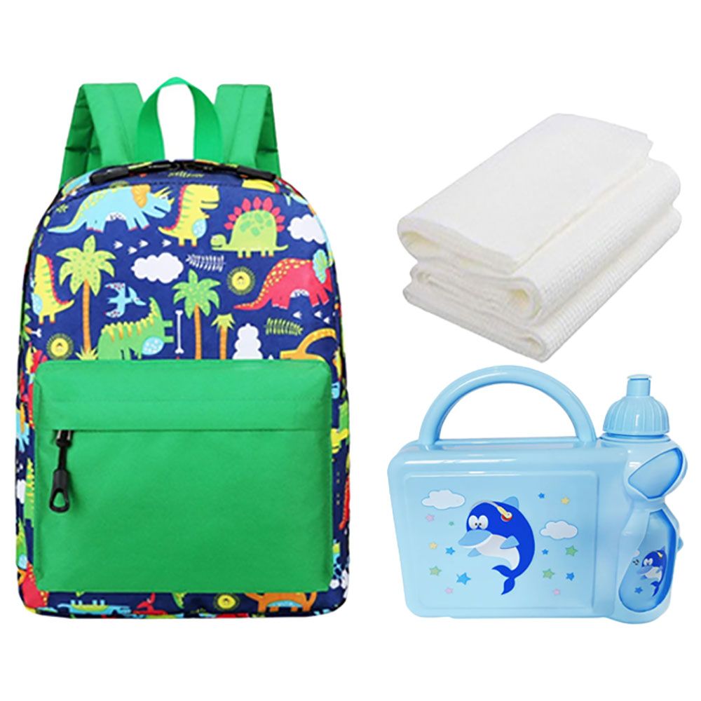 Star Babies - Disposable Towel 3pcs, Lunch Box Set & School Bag - 2.36-Inch - Green