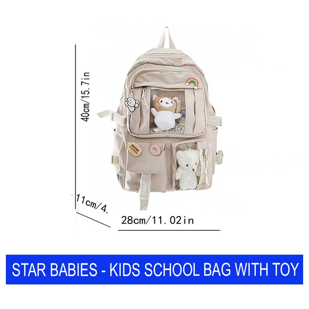 Star Babies - Water Bottle 500ml, School Bag, Disposable Towel 3pcs & Lunch Box - 11.02-Inch - Cream