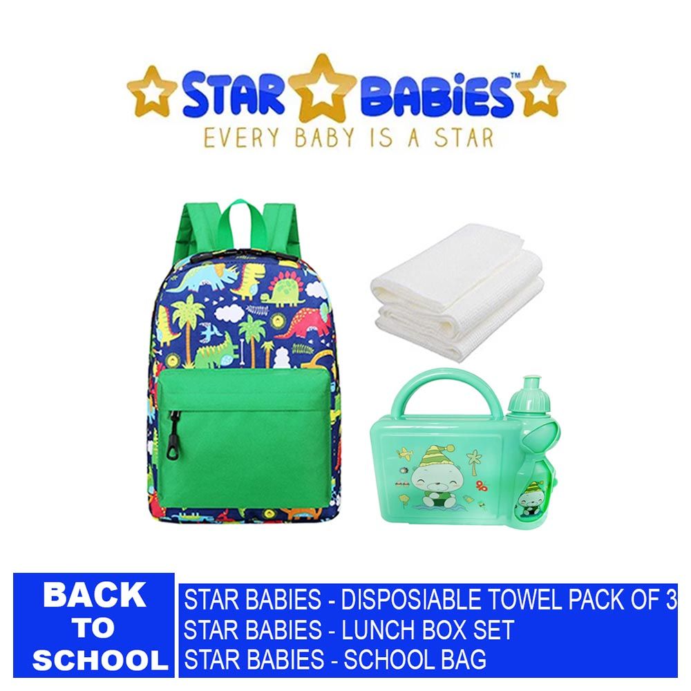 Star Babies - Lunch Box Set, Disposable Towel 3pcs & School Bag - 2.36-Inch - Green