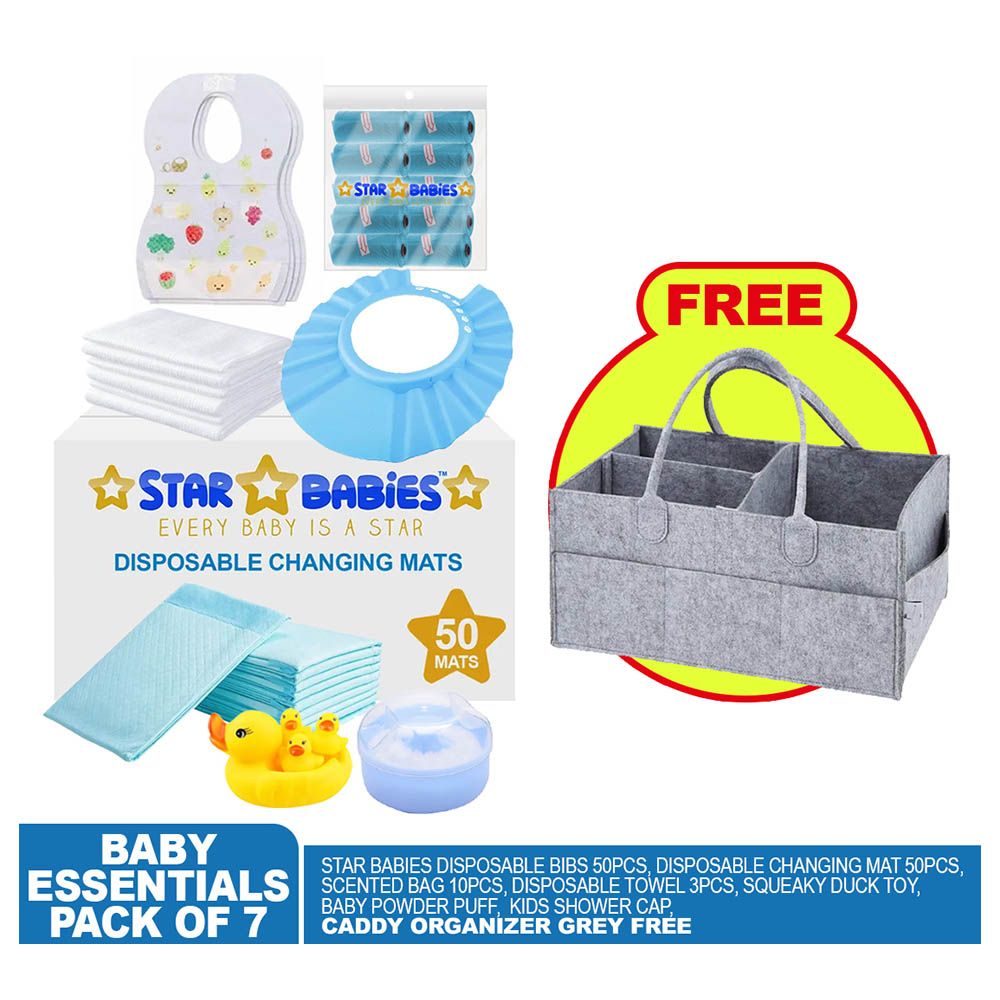 Star Babies - Baby Essentials 7pcs w/ Caddy Diaper Bag - Blue