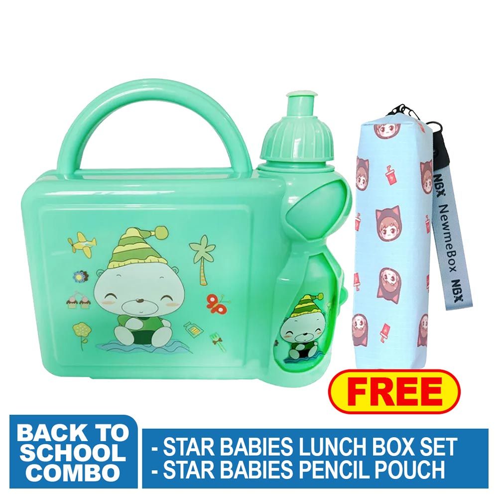 Star Babies - Lunch Box & Water Bottle w/ Pencil Bag Organizer - Blue/Green