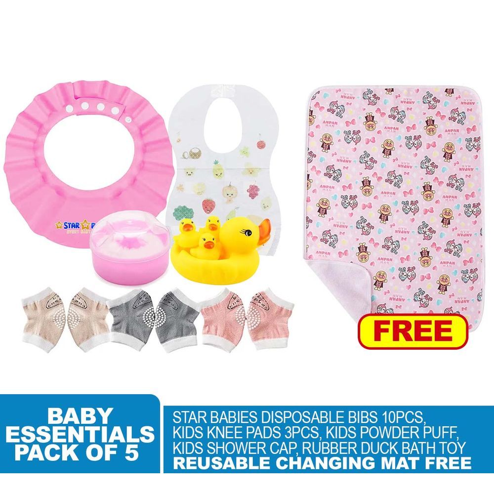 Star Babies - Baby Essentials 5pcs w/ Reusable Changing Mat Printed - Pink