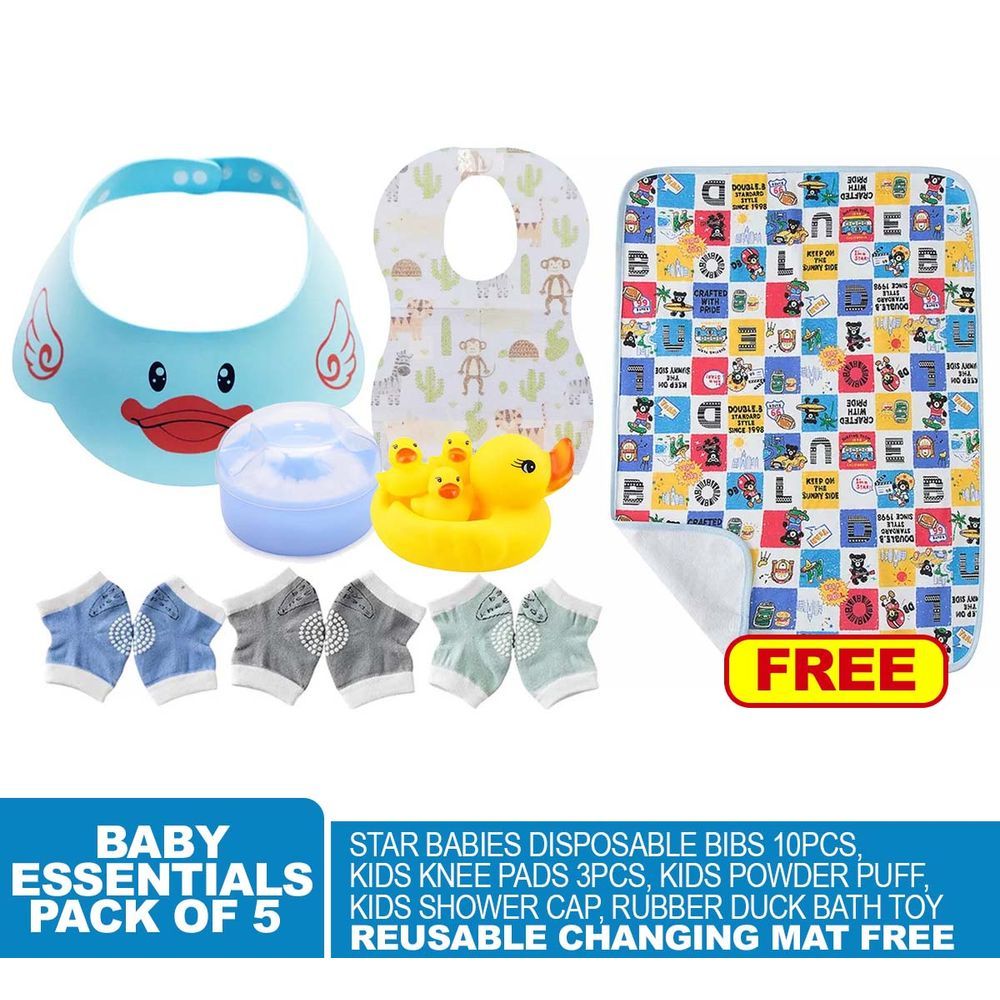 Star Babies - Baby Essentials 5pcs w/ Reusable Changing Mat Printed - Blue