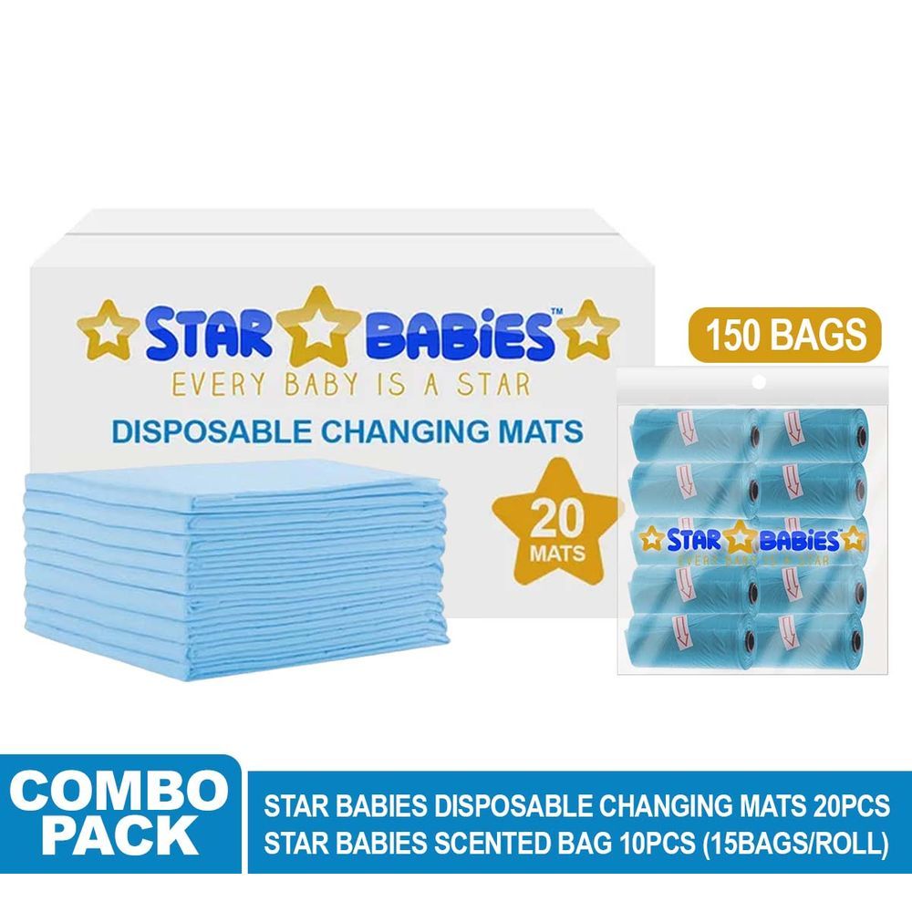 Star Babies - Changing Mat - 45 x 60 cm - 20pcs w/ Scented Bag - 150pcs - Blue